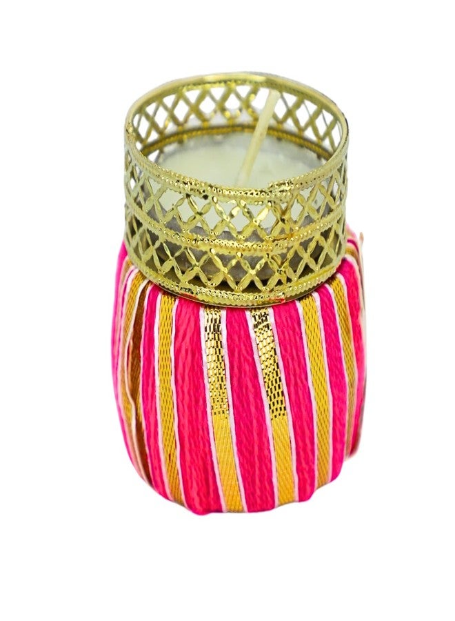JWELLA Golden Stand Candle Holder with 7 Pink Shine Glow Bangle Tea Light Holders | Decorative Tealight Set for Diwali, Weddings, Pooja & Home Décor - Image 5